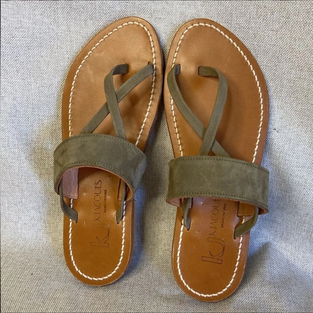 K.Jacques Nehru Olive Green Leather Sandals 37